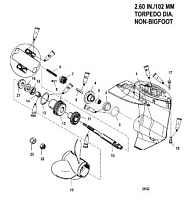 Корпус шестерни, карданный вал - 2.00:1 передаточное число 4-Х ТАКТНОГО ПЛМ MERCURY F15 Серийный номер от 9973100 до 0P016999